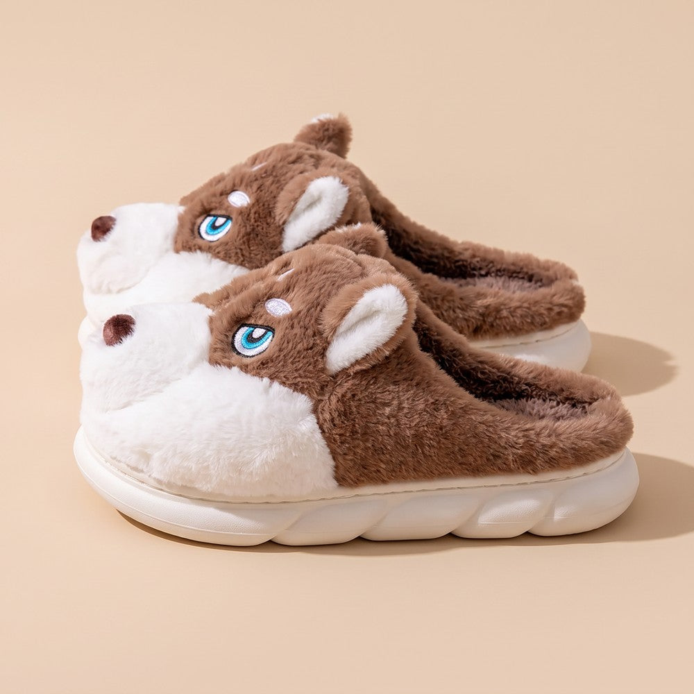 Chaussons chien husky, vue de côté
