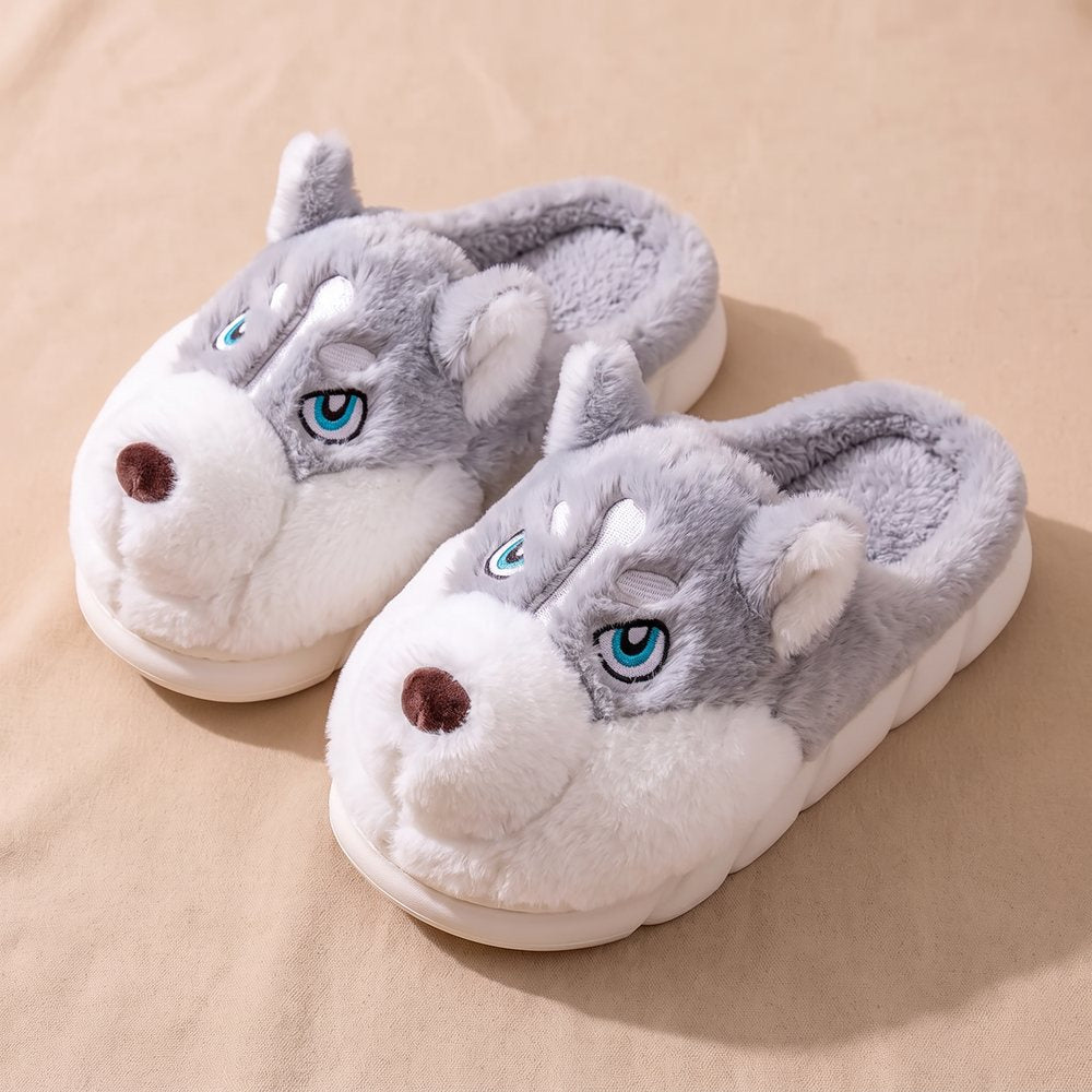 Chaussons chien husky gris, paire