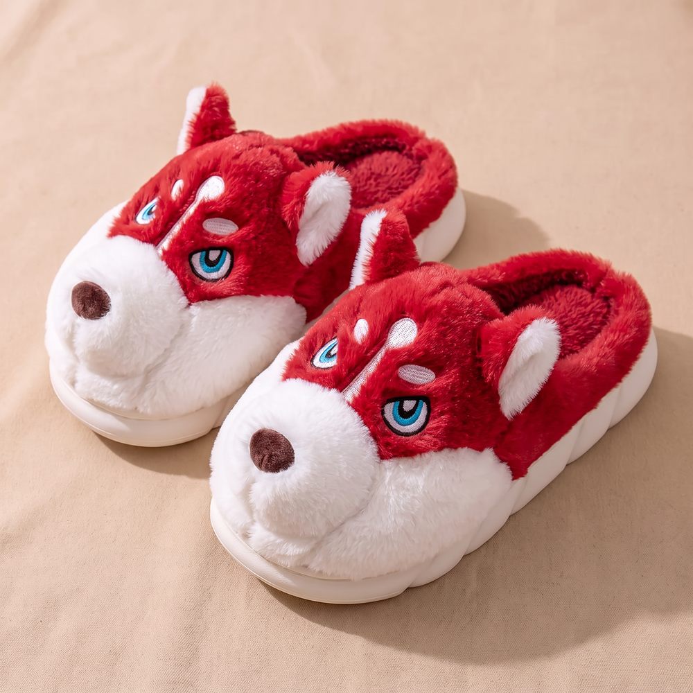 Chaussons chien husky rouge, paire