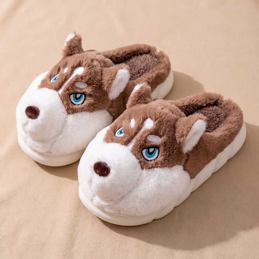 Chaussons chien husky brun, paire