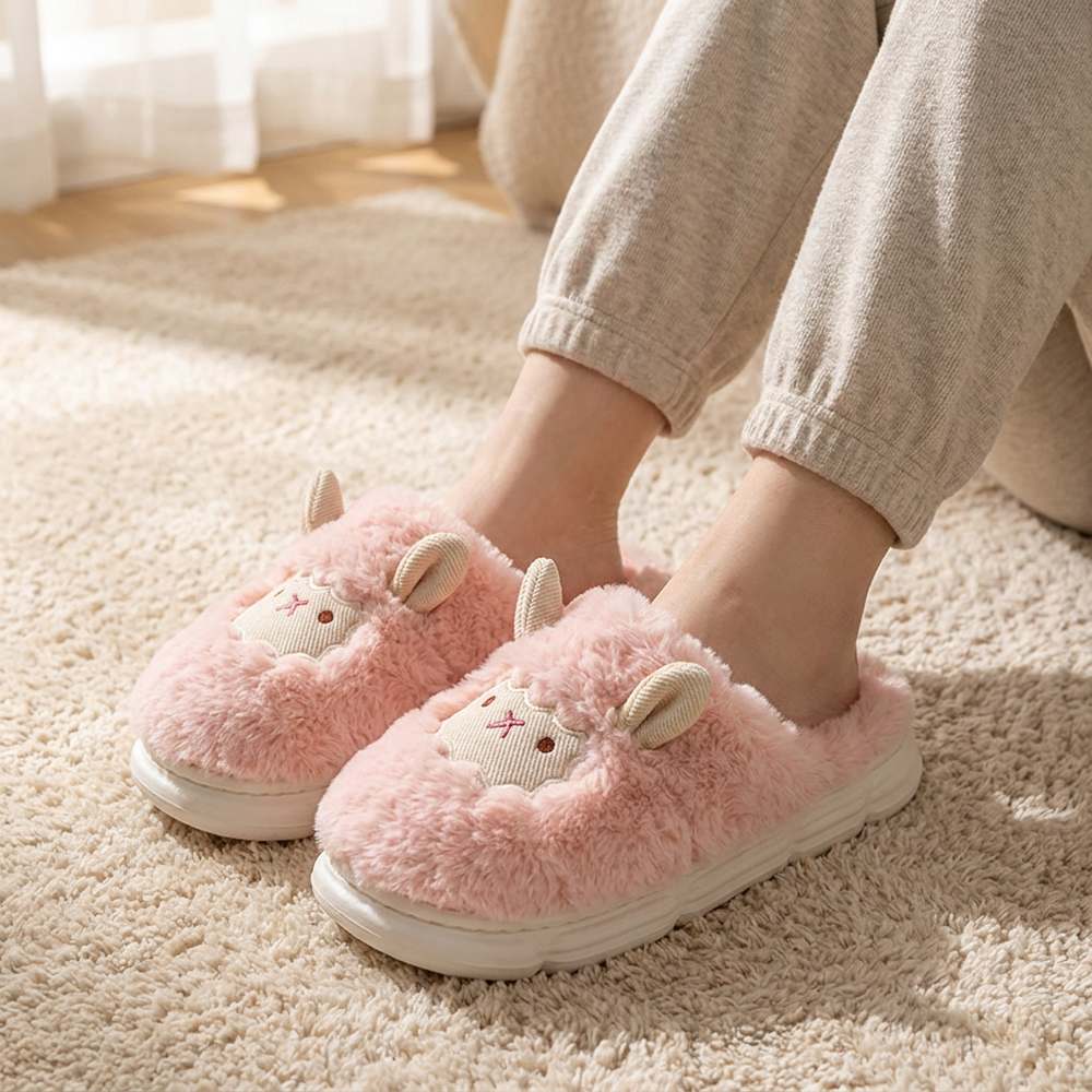 Chaussons mouton portés aux pieds