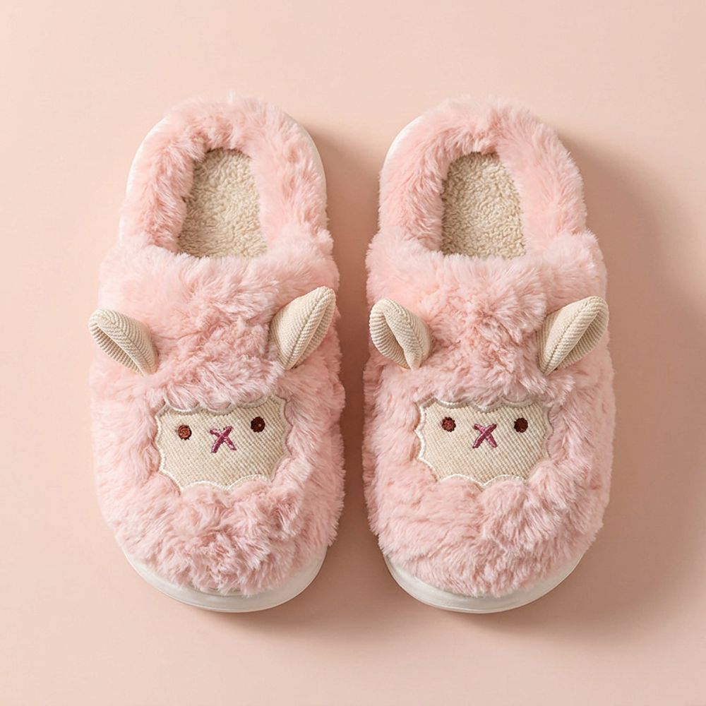 Chaussons mouton rose vue du dessus