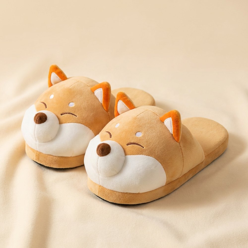 Chaussons Shiba Inu vue de trois quarts