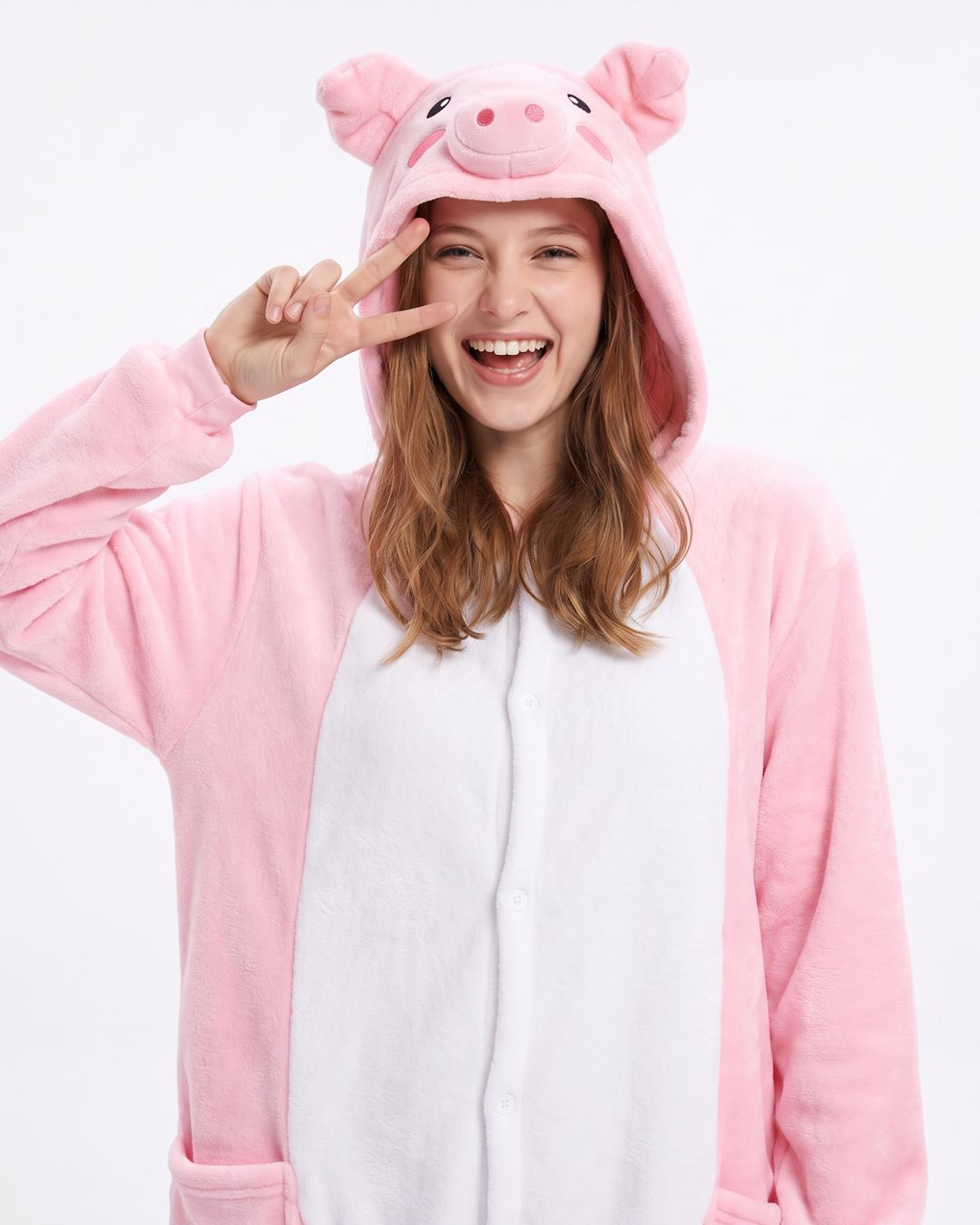 Combinaison pyjama cochon, buste et capuche
