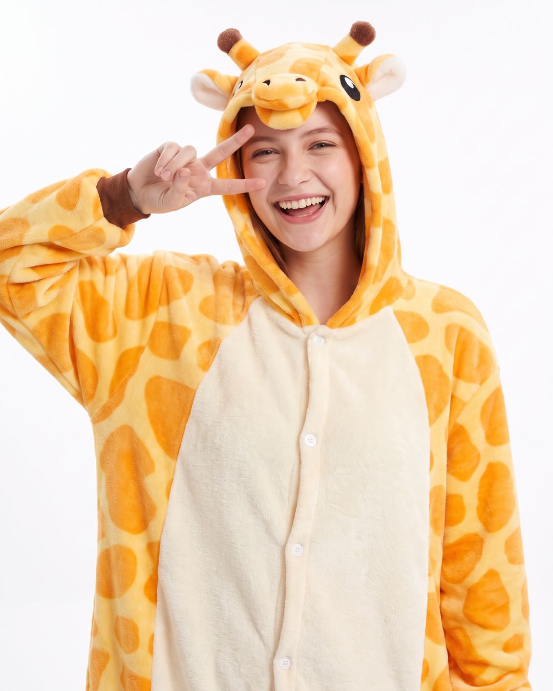 Combinaison pyjama girafe, buste et capuche