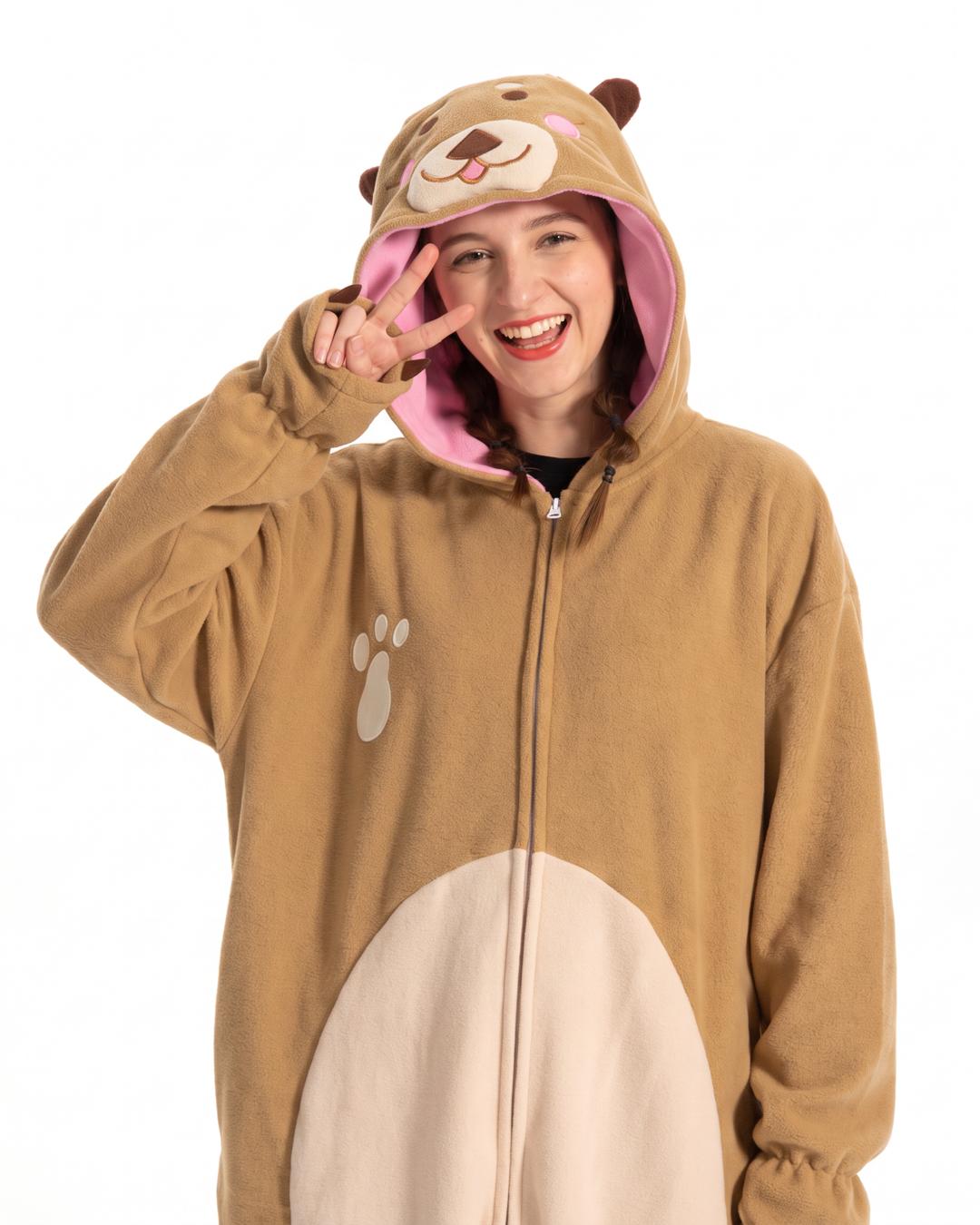Combinaison pyjama loutre, buste et capuche