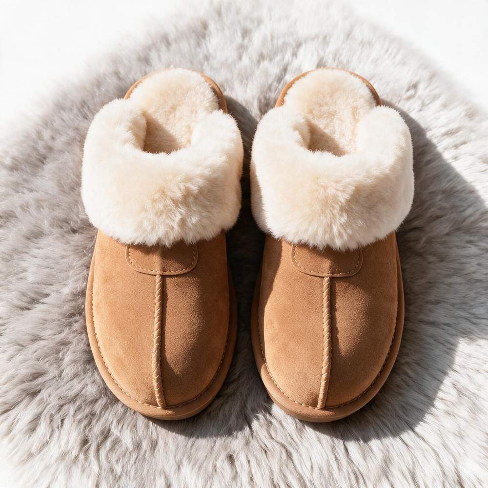Chausson peau de mouton femme camel, vue du dessus