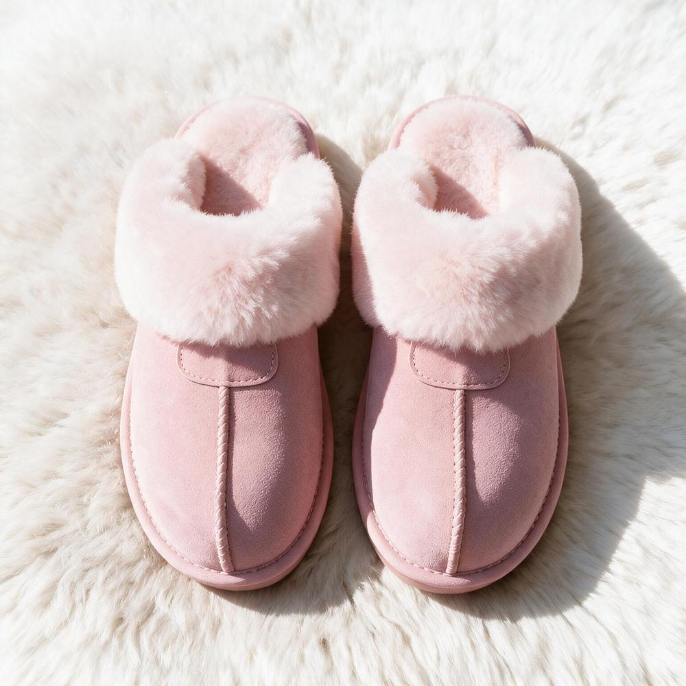 Chausson peau de mouton femme rose, vue du dessus