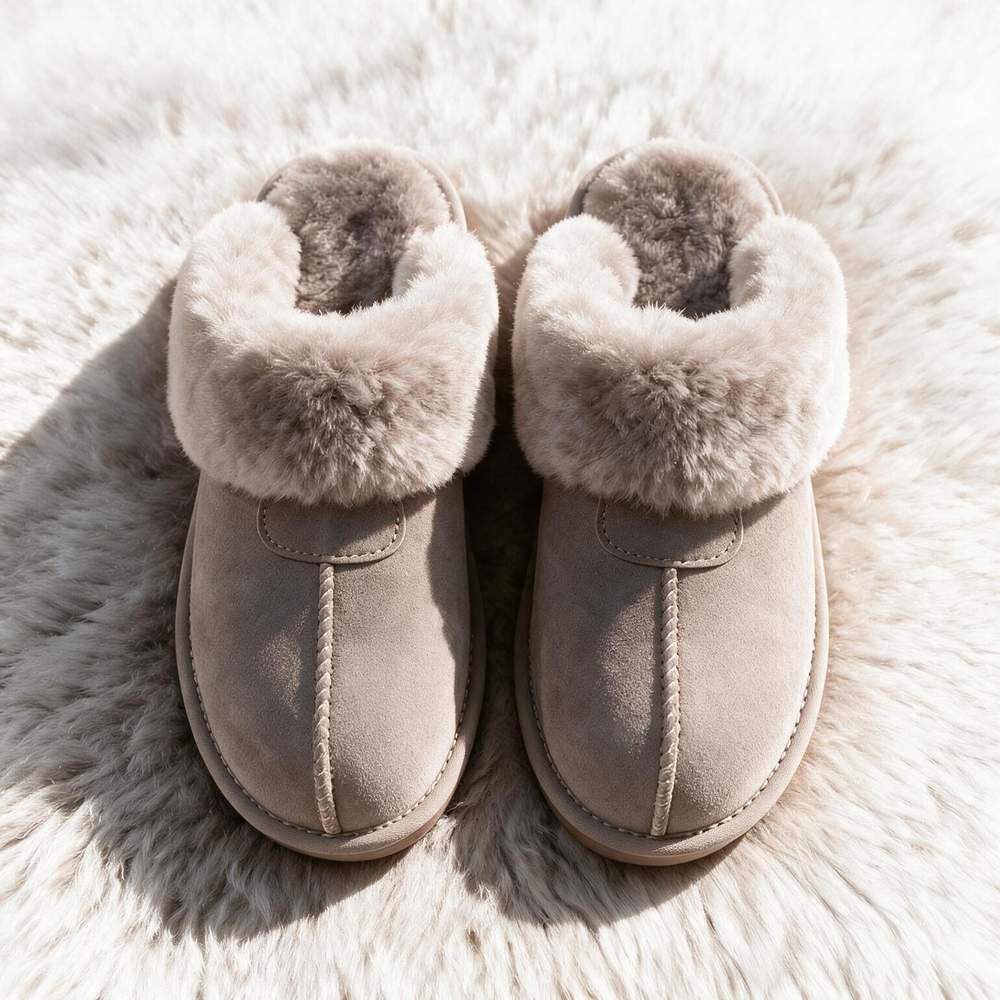 Chausson peau de mouton femme taupe, vue du dessus