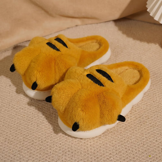 Pantoufles pattes de tigre jaunes, paire