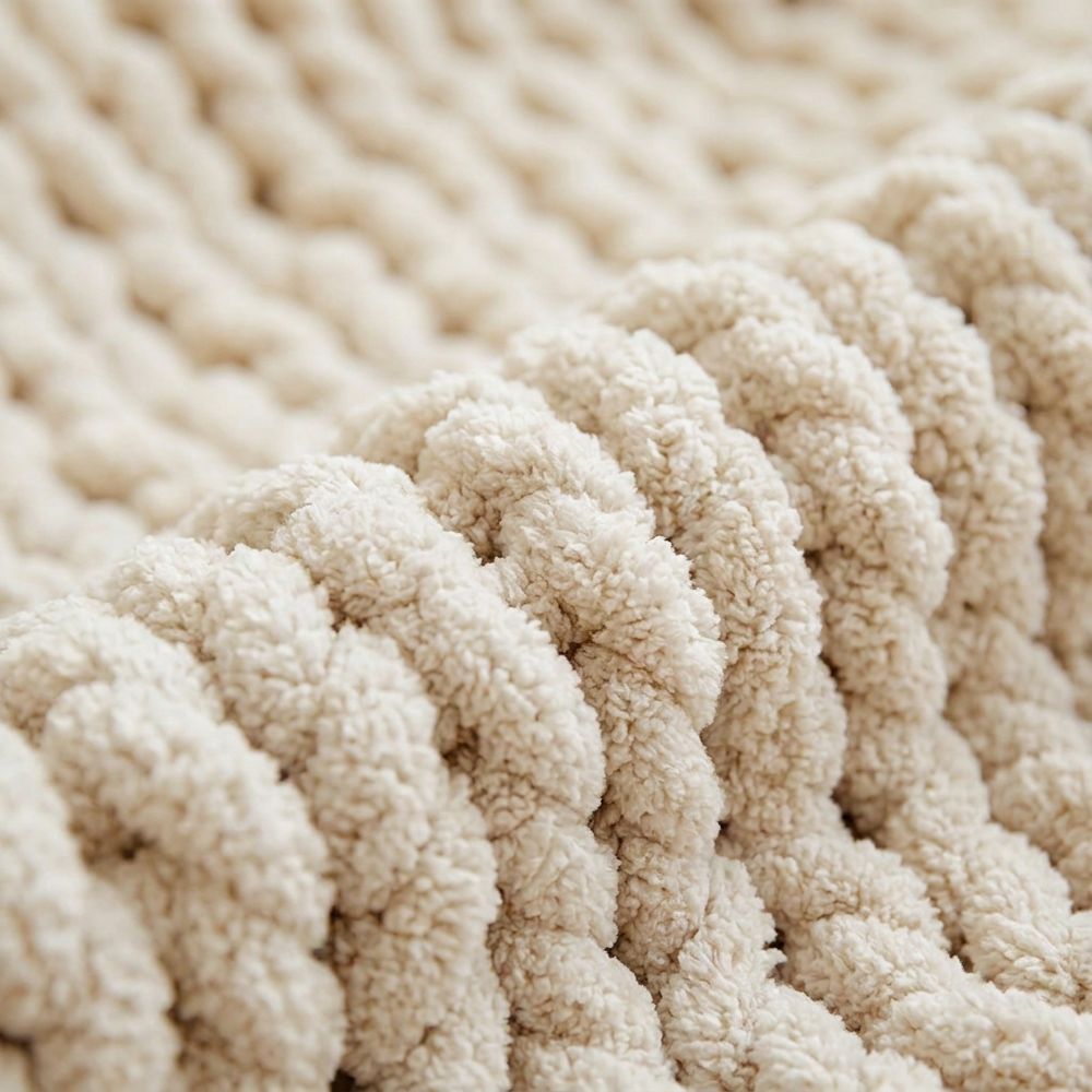 Plaid grosse maille blanc matiere chenille