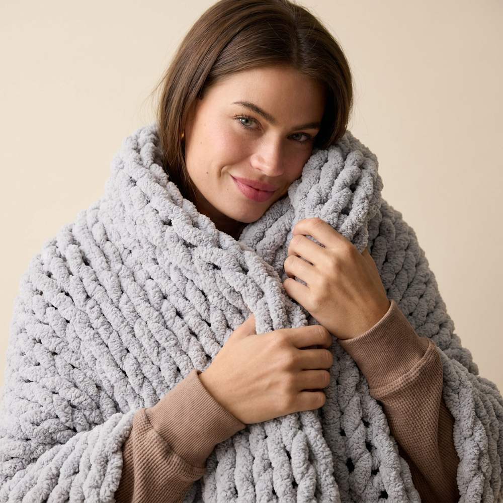 Plaid grosse maille gris tout doux