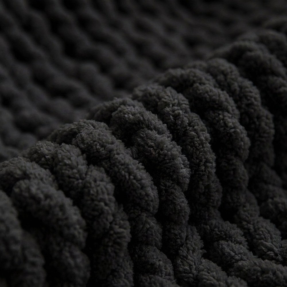 Plaid grosse maille noir matiere chenille