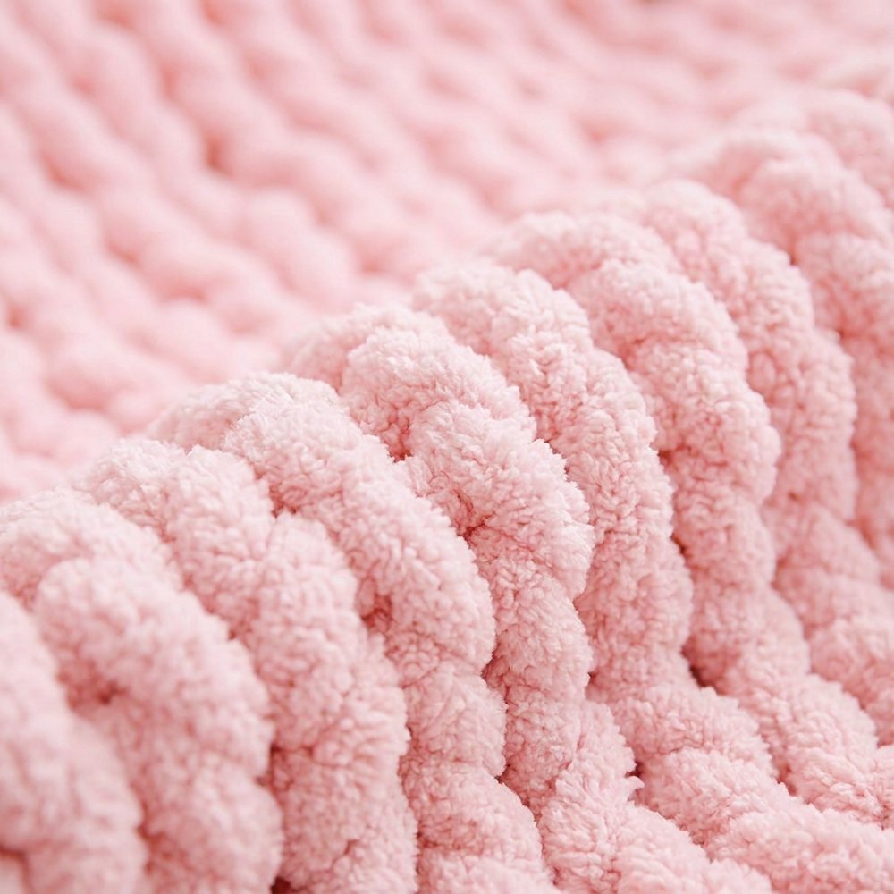 Plaid grosse maille rose clair matiere chenille