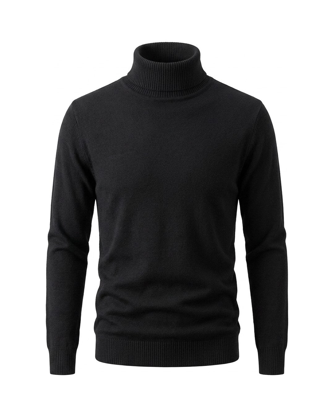 Pull col roulé doublé polaire homme noir, packshot de face