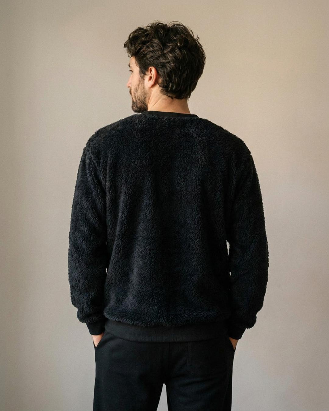 Pull pilou pilou cocooning homme noir, vue de dos