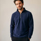 Pull polaire homme col montant demi-zip marine, porté