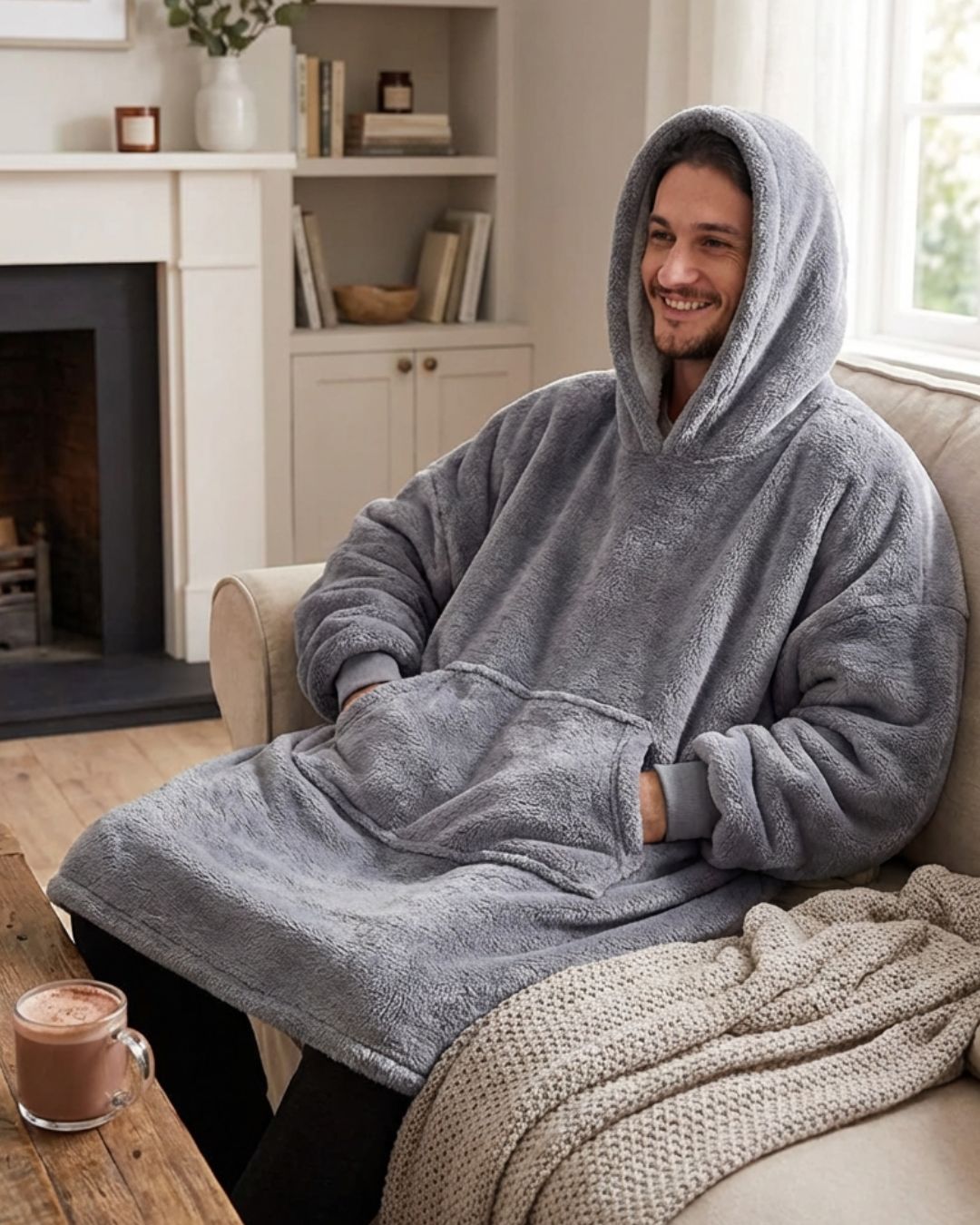 Pull à capuche plaid sweat gris homme