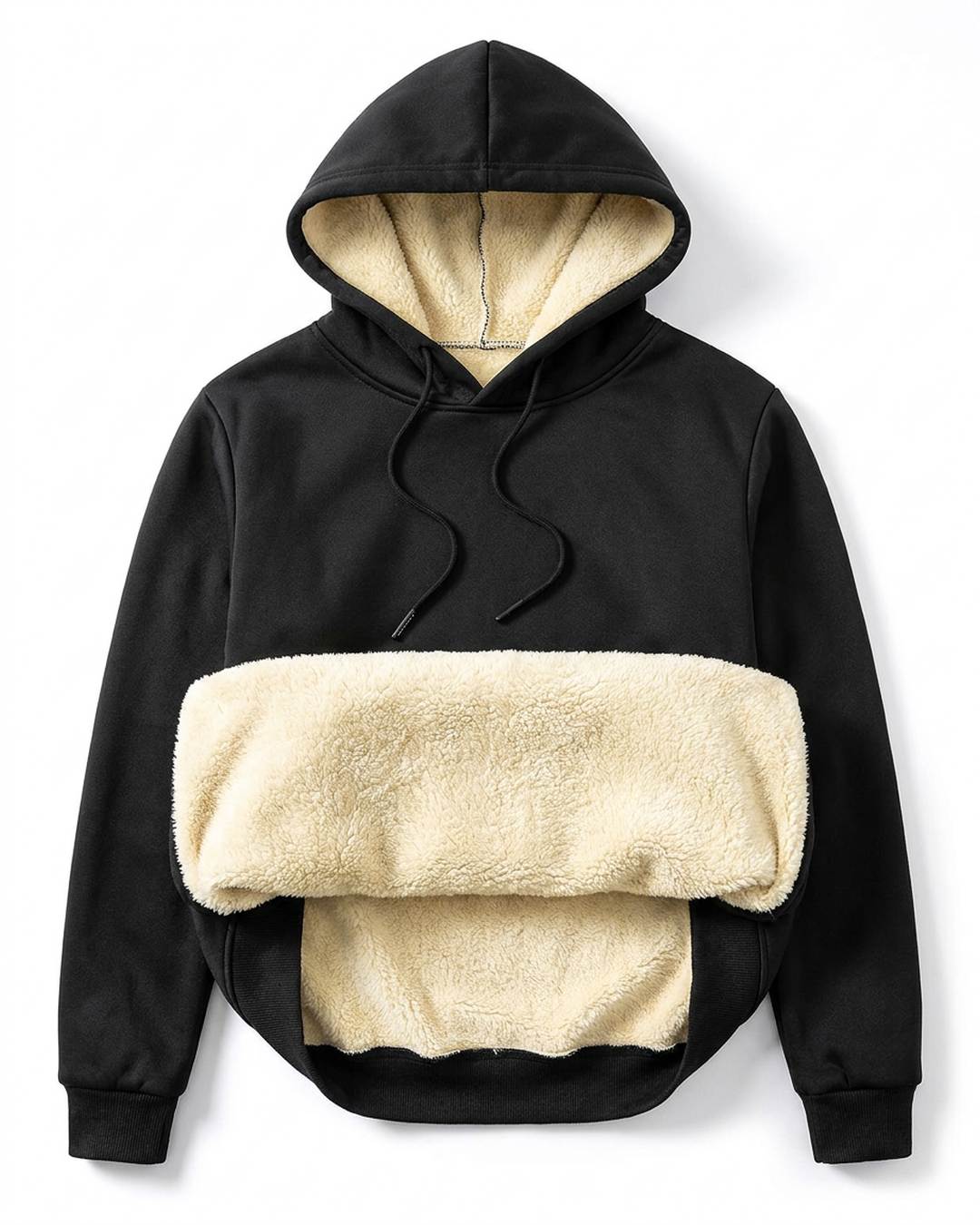 Sweat à capuche homme retourné, intérieur polaire sherpa visible