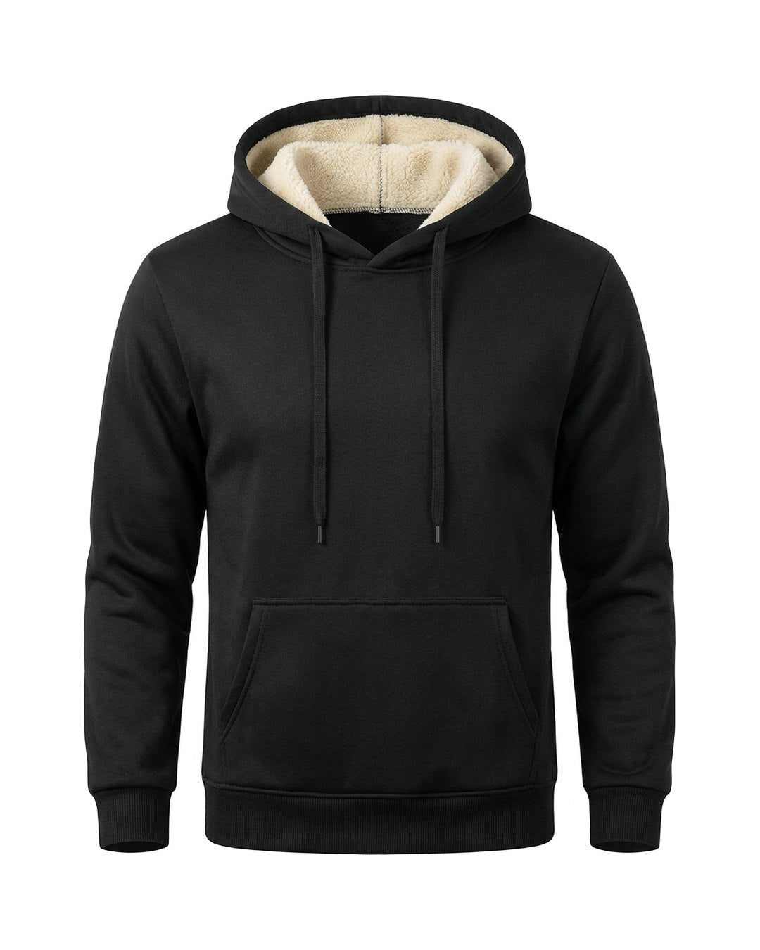 Sweat à capuche doublé polaire homme noir, packshot de face