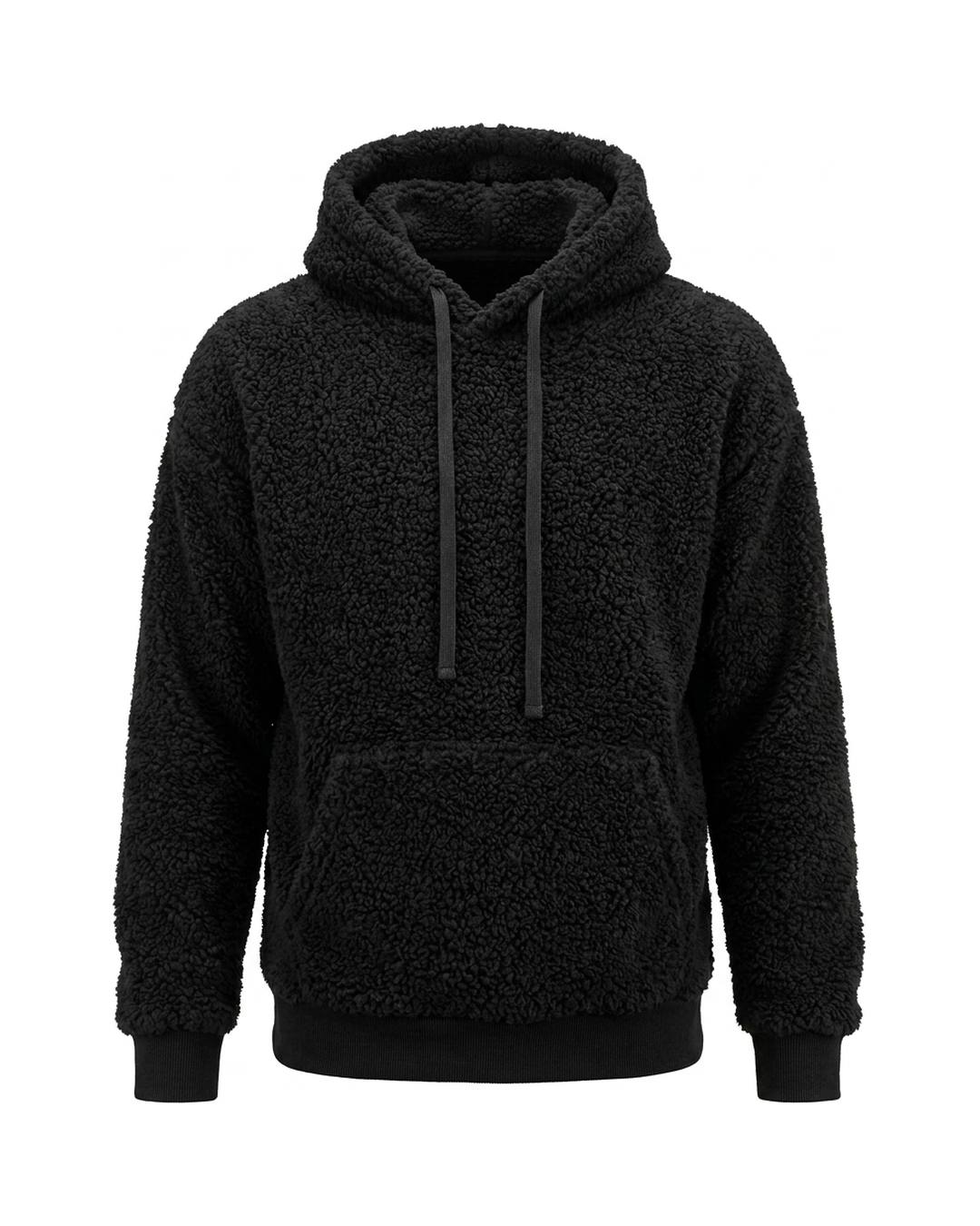 Sweat polaire chaud à capuche noir homme, packshot de face
